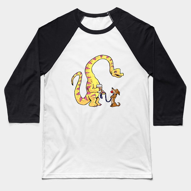 Jurassic Dog Park (Brachiosaurus) Baseball T-Shirt by ArtByJamesPowell